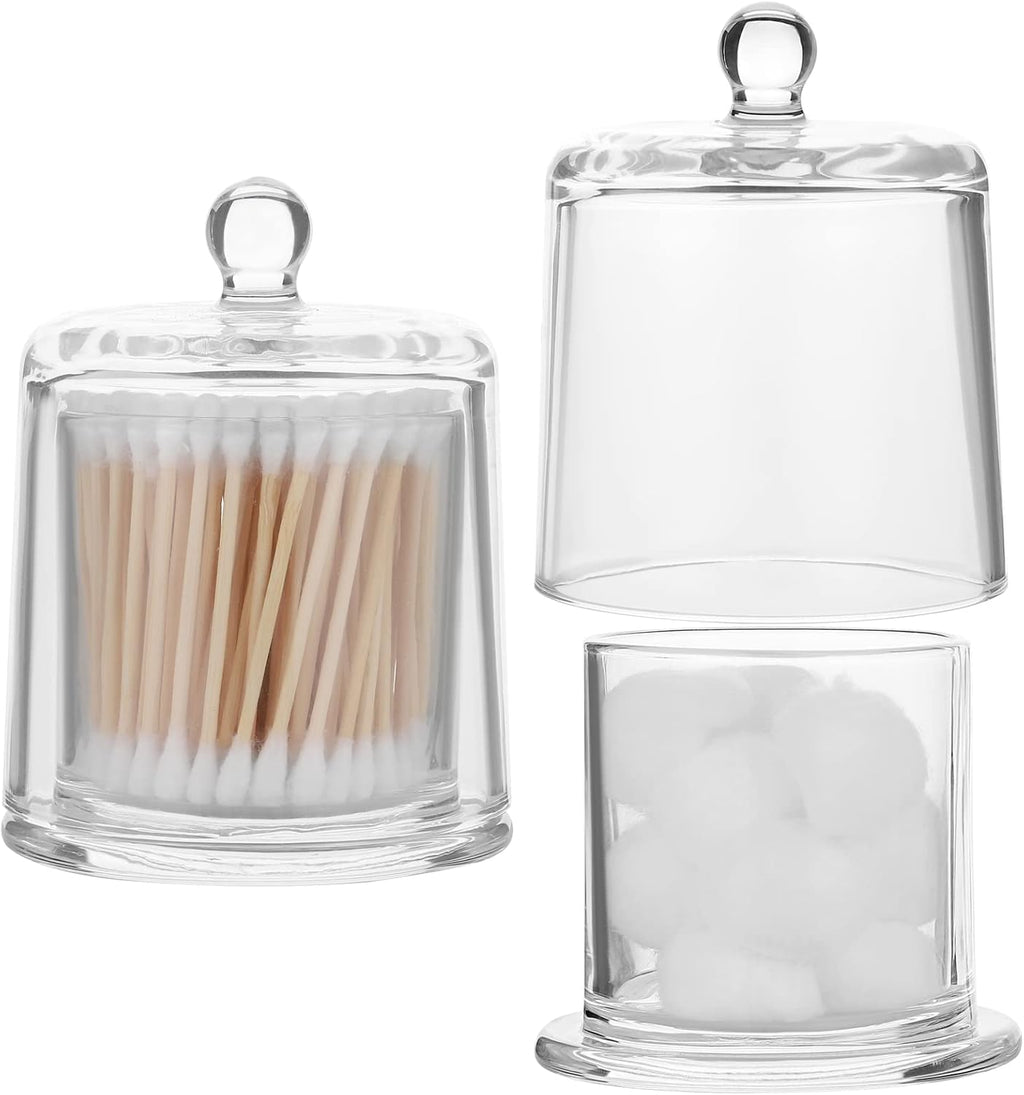 Qtip Holder Apothecary Jars with Lid, 2 Pack Thick Glass, Clear
