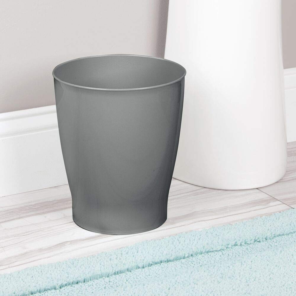 mDesign Round Plastic Bathroom Garbage Can, 1.25 Gallon Wastebasket, Garbage Bin, Trash Can for Bathroom, Bedroom, and Kids Room - Small Trash Can - Fyfe Collection - Charcoal Gray