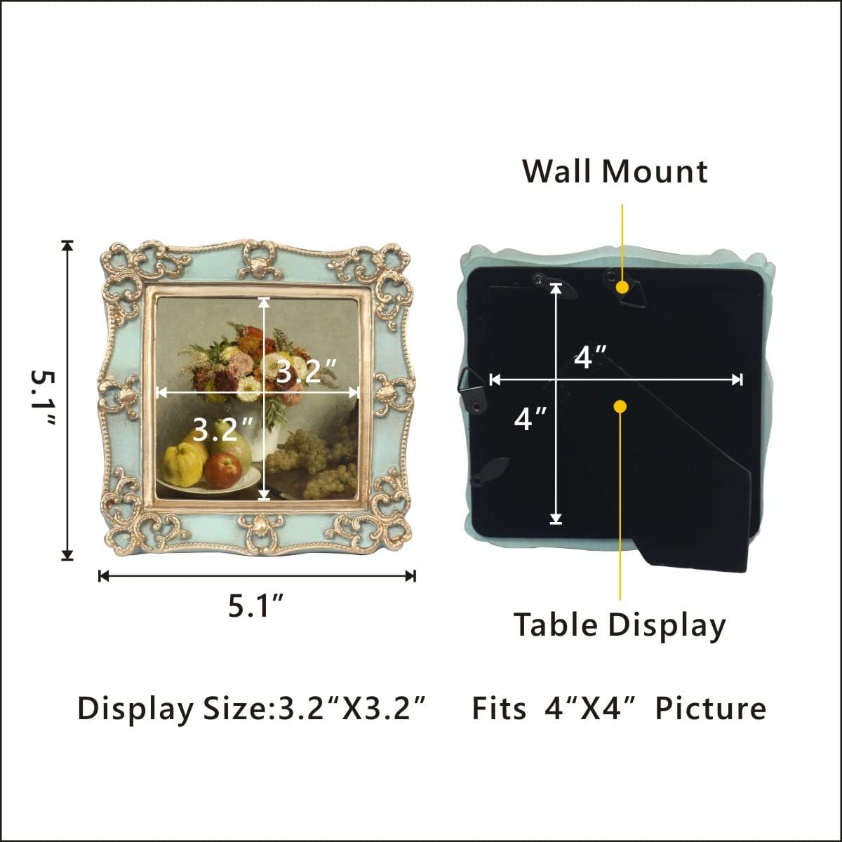 PARAFAYER Vintage Small Picture Frame 4x4, Antique Ornate Photo Frame With Gold Floral Relief, Wall and Tabletop Display,High Definition Glass Front,Retro Home Decor Art Gallery (Sea Foam Green 4x4)