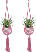 Pink Macrame Plant Hanger 2 Pack 35 Inch Cotton Rope Crochet