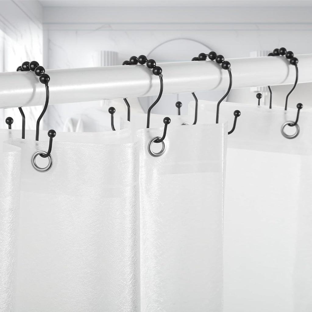 Goowin Shower Curtain Hooks, 12 Pcs Shower Curtain Rings, Stainless Steel Black Shower Curtain Hooks, Shower Curtain Rings Rust Proof, Smooth Sliding Anti-Drop Double Shower Rings for Curtain (Black)
