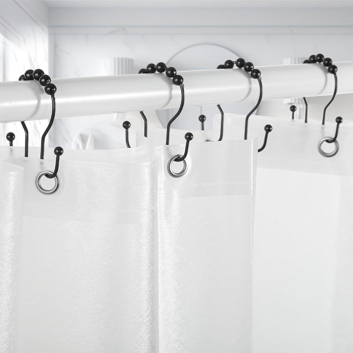 Goowin Shower Curtain Hooks, 12 Pcs Shower Curtain Rings, Stainless Steel Black Shower Curtain Hooks, Shower Curtain Rings Rust Proof, Smooth Sliding Anti-Drop Double Shower Rings for Curtain (Black)