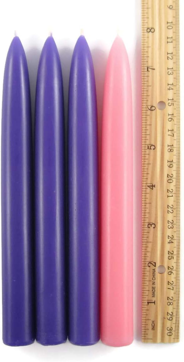 Set of Four 8" Tall Solid Advent Beeswax Taper Candles-Comes Packaged in an Attractive Gift Box-Each Candle Measures Approx. 8" Tall and 7/8" Wide and Will Burn for Approx. 8 Hours.-Made in the USA