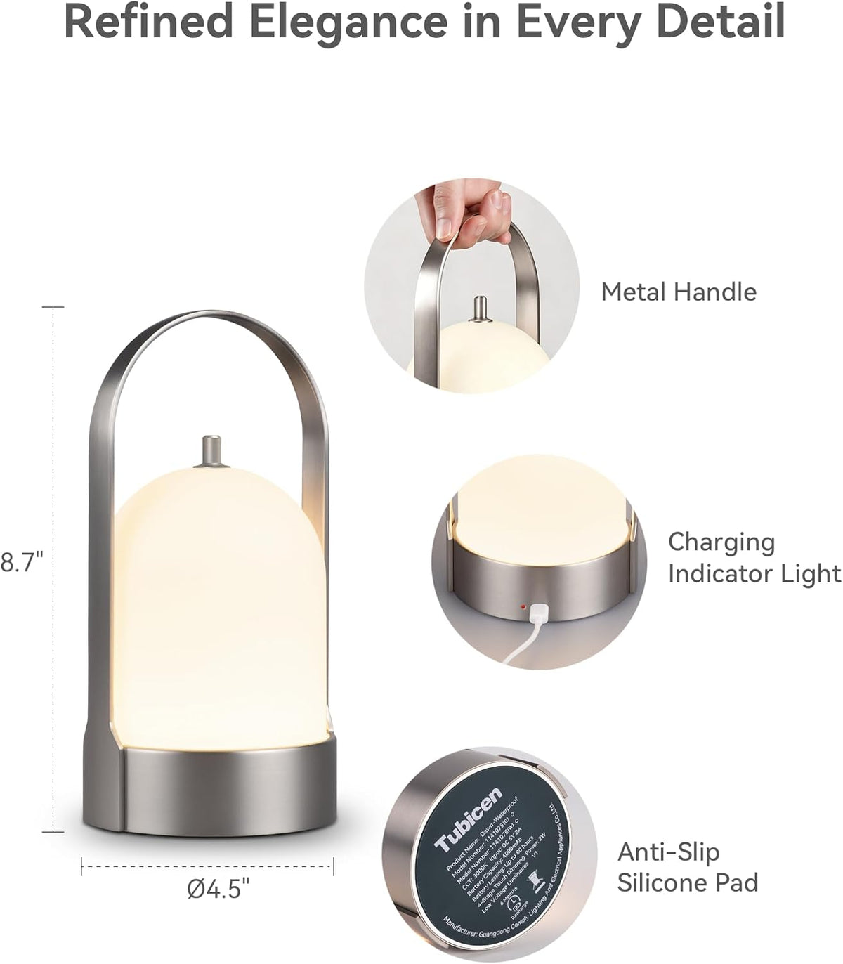 Tubicen Portable Table Lamp Rechargeable Outdoor Lantern with Handle