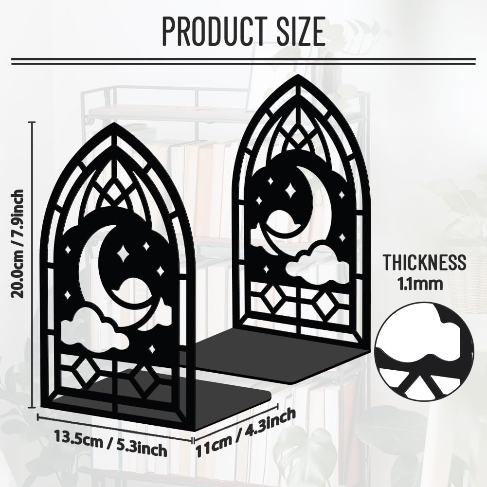 WADORN 1 Pair Metal Decorative Bookend for Shelves, Gothic Window Design