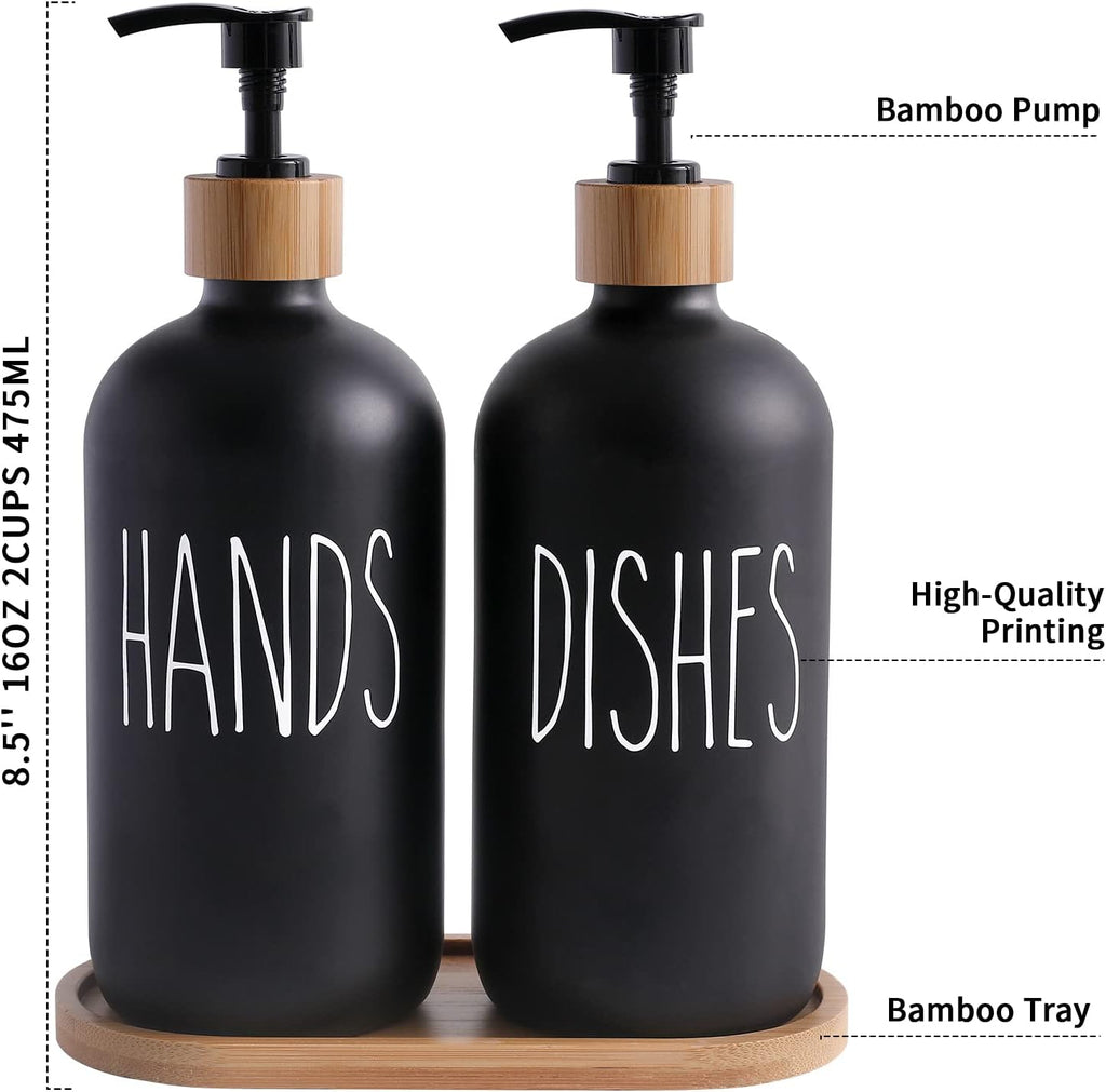 MOMEEMO Black Soap Dispenser Set, Contains Hand and Dish Soap Dispenser, Suitable for Kitchen Decor. (Black)