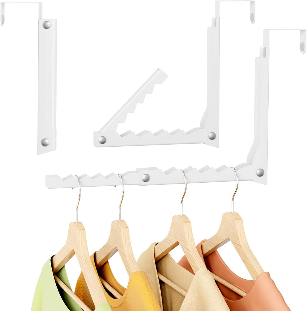 Over The Door Hooks, Foldable Clothes Drying Rack with 10 Hanging Slots, Space Saving Metal Door Organizer for Laundry, Closet Storage, Bedroom & Bathroom, Fits Doors Up to 1.8" Thick