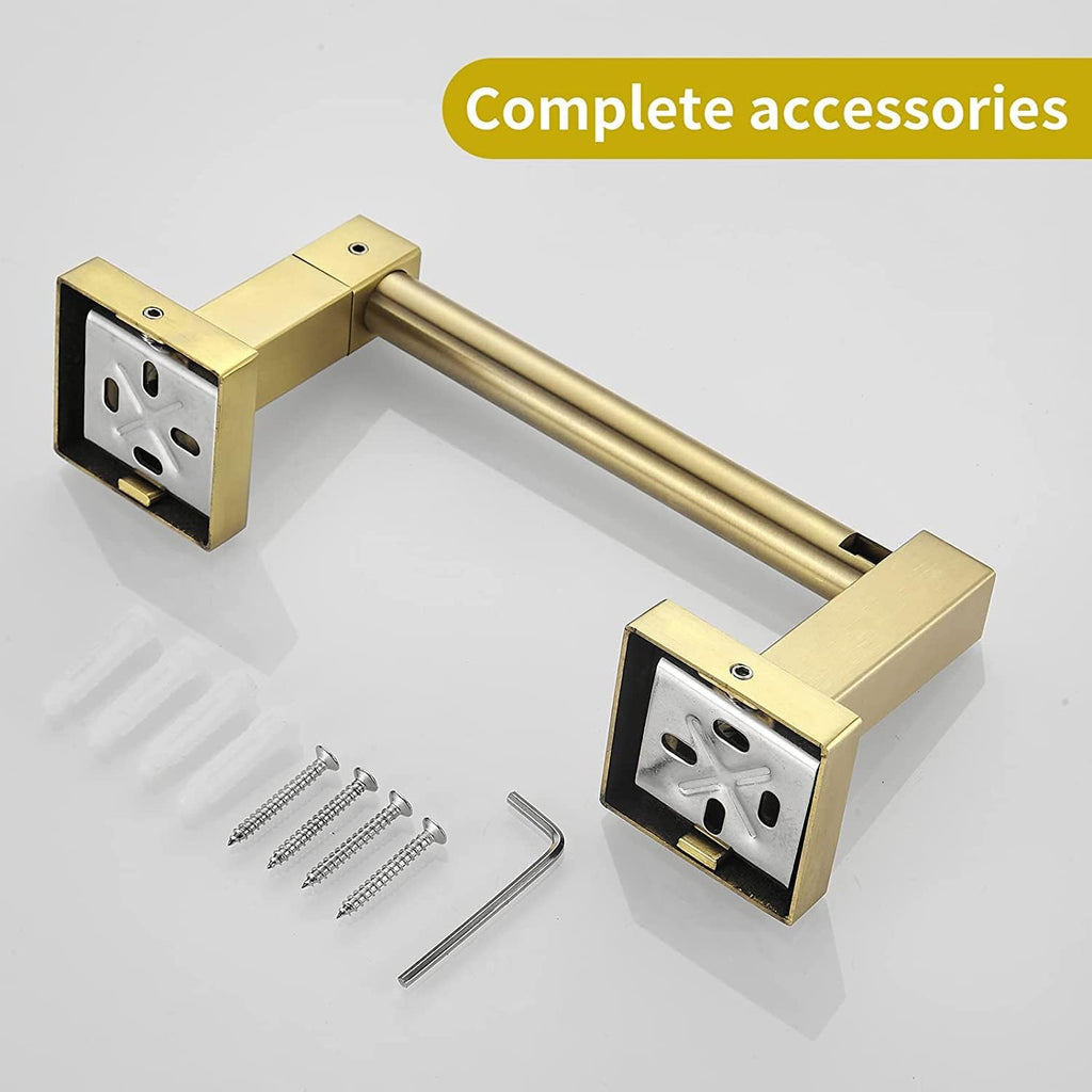 WOLIBEER Gold Toilet Paper Holder, Brushed Brass Toilet Roll Holder, Double Post Pivoting Modern Tissue Hanger Wall Mount for Bathroom Toilet Kitchen Stainless Steel