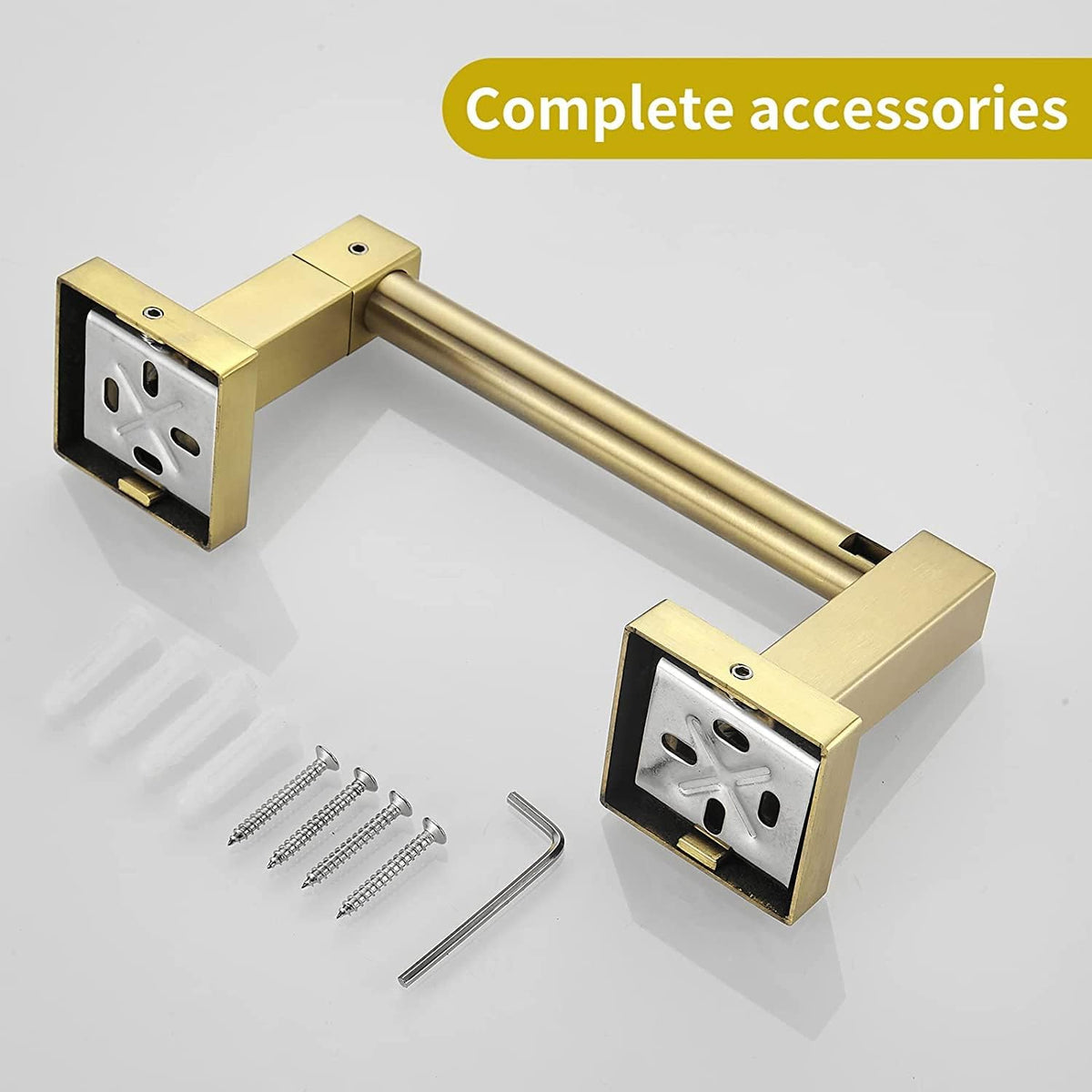 WOLIBEER Gold Toilet Paper Holder, Brushed Brass Toilet Roll Holder, Double Post Pivoting Modern Tissue Hanger Wall Mount for Bathroom Toilet Kitchen Stainless Steel