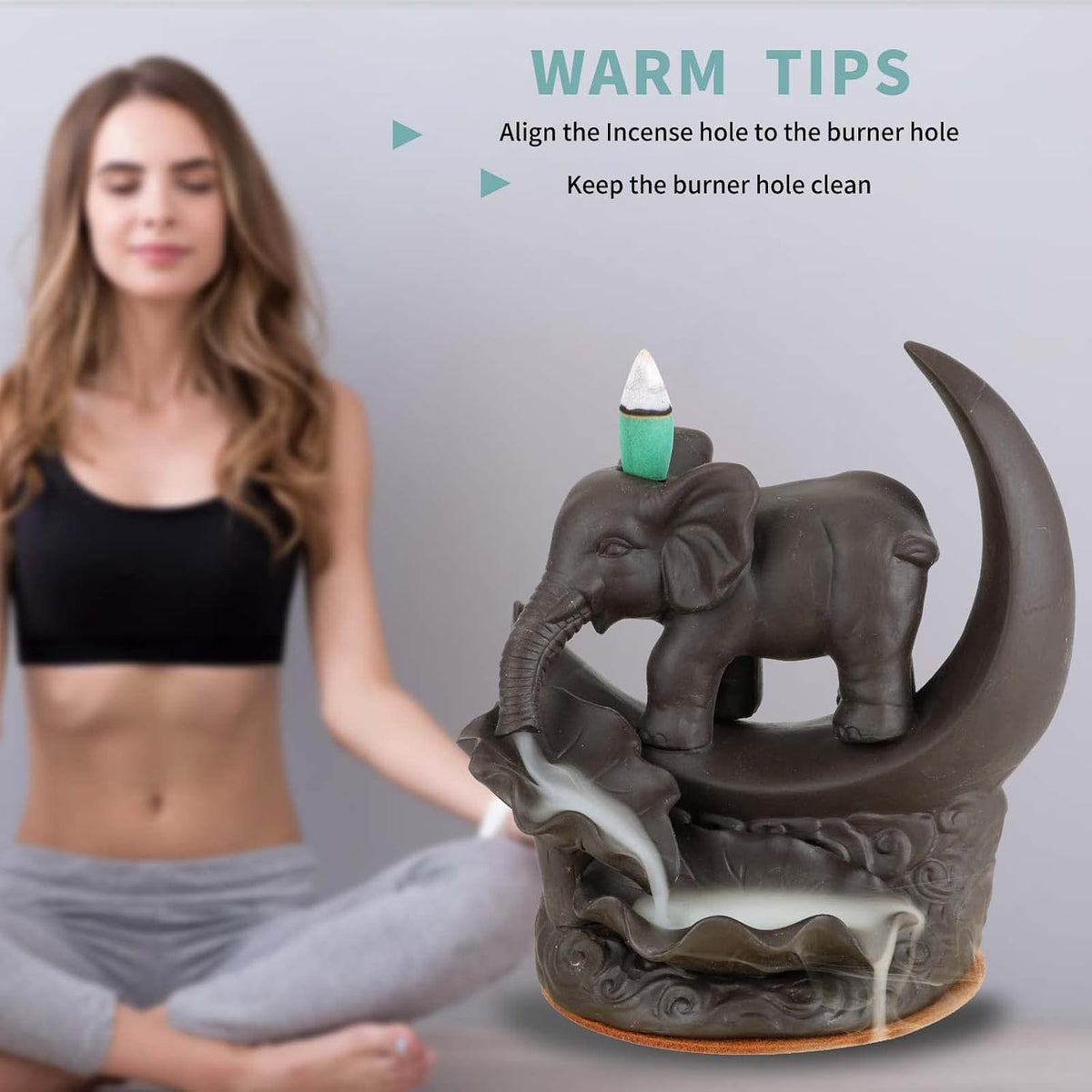 YYW Elephant Backflow Incense Burner with 20 Cones, 30 Sticks, Tweezer, Mat