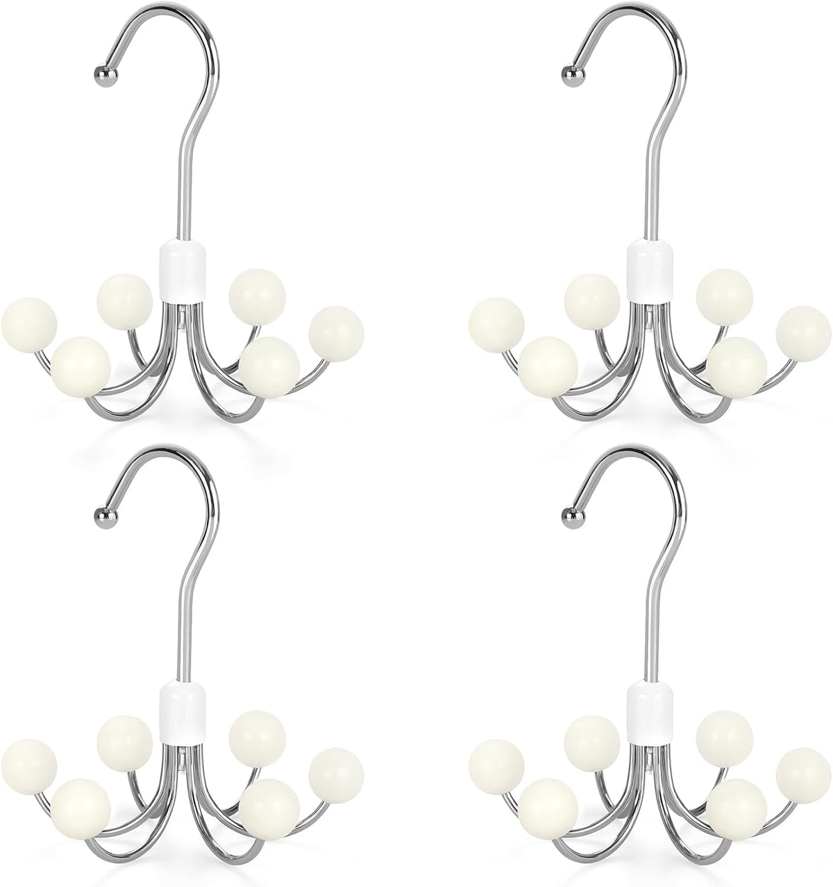 TOPIA HANGER Hoodie Hangers 4-Pack with 6 Wood Balls, 360°Swivel Purse Hanger, Scarf Hanger, Closet Hooks, Handbag Organizer, Bra Hanger, Accessory Organizers for Scarf, Tanktop, Hat, Hoodie CT57W