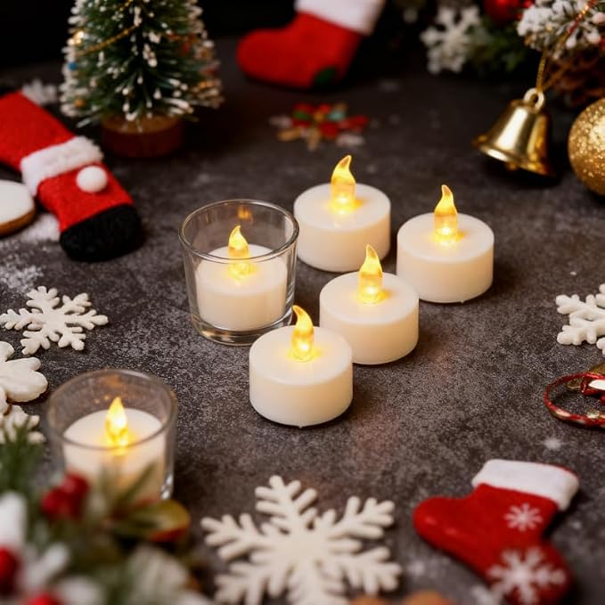 YIWER Battery Tea Lights Candles Set of 24: Flickering flameless Realistic Tealights with Warm Yellow Light Candle Light for Festivals Parties Halloween Warm Atmosphere (Pack of 3)