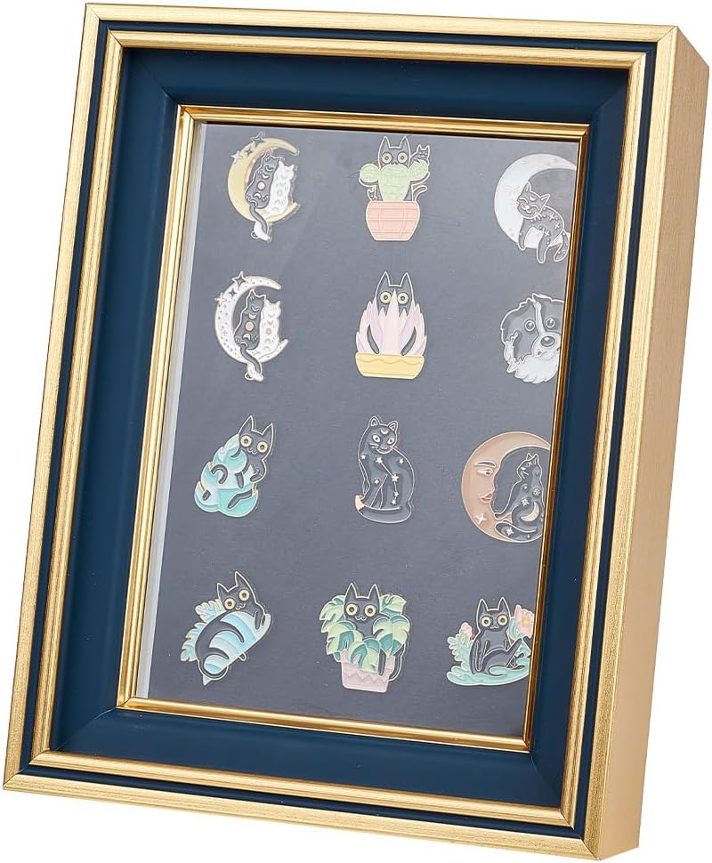 OLYCRAFT Gold Pin Display Shadow Box 6.7x2x8.7 Inch Pin Collection Display Frame with Clear Window Medal Display Shadow Box Enamel Pin Display Frame for Military Medals Jewelry Pin Collectibles