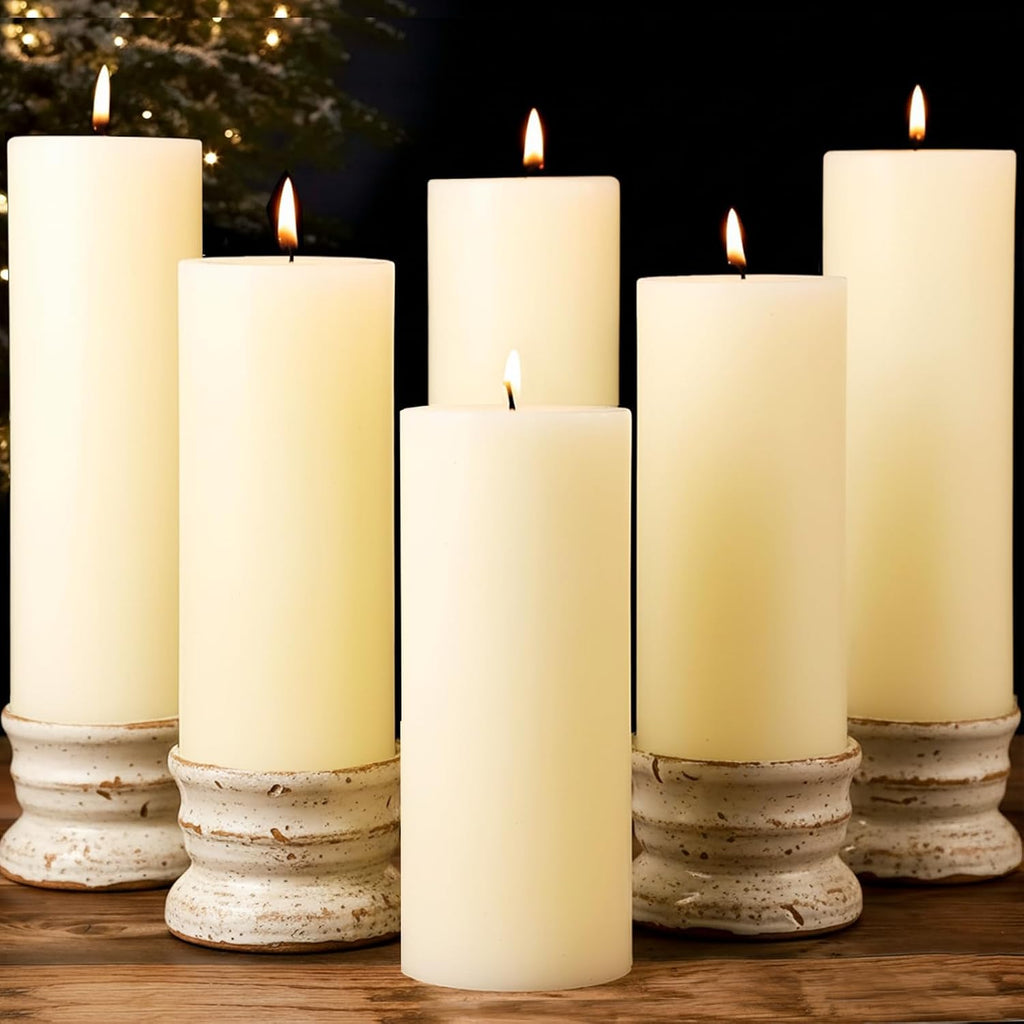 Pillar Candles Ivory 6 Pack, 2.8x8 Inch Unscented Candle
