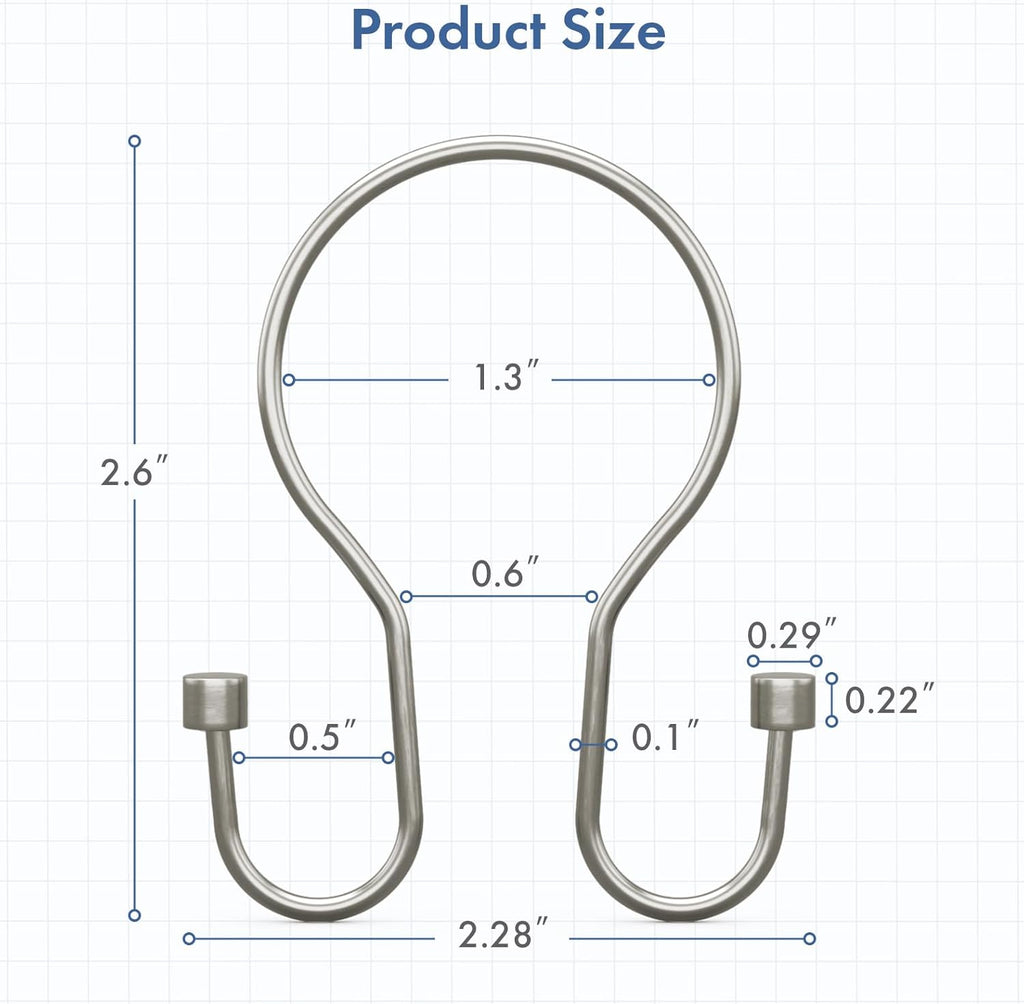 Bathway Shower Curtain Hooks Nickel Shower Curtain Rings with Cylinder, Shower Curtain Hangers 12Pcs Metal Double Shower Curtain Hooks Rust Proof, Smooth Shower Hooks Rings for Shower Curtain