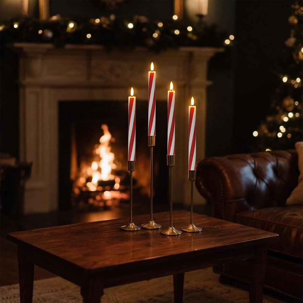Candy Cane Flameless Taper Candles Battery Operated Remote Timer