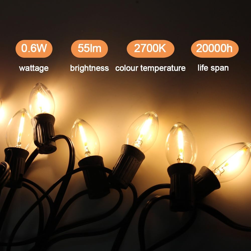 NETEHA 6 Pack C7 Clear 120V Waterproof Led Replacement Christmas Light Bulb