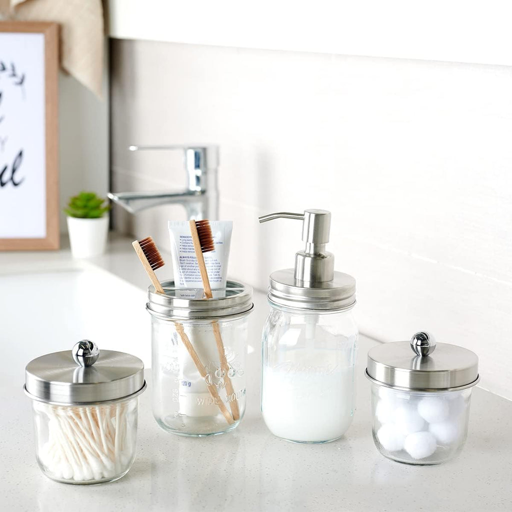 Amolliar Mason Jar Liquid Soap Dispenser, Lotion Soap Brushed Nickel 2 Pack