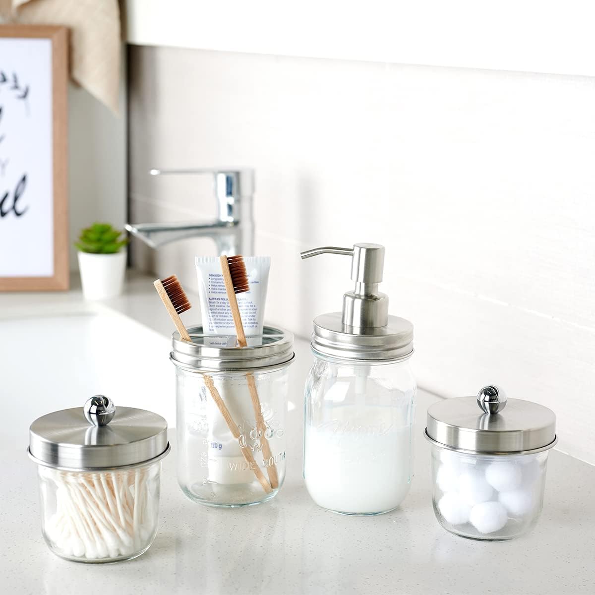 Amolliar Mason Jar Liquid Soap Dispenser Soap Pump, Brushed Nickel 1 Pack
