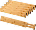 6 Pack Bamboo Drawer Dividers, Dresser Separators 16.6" to 21.8"