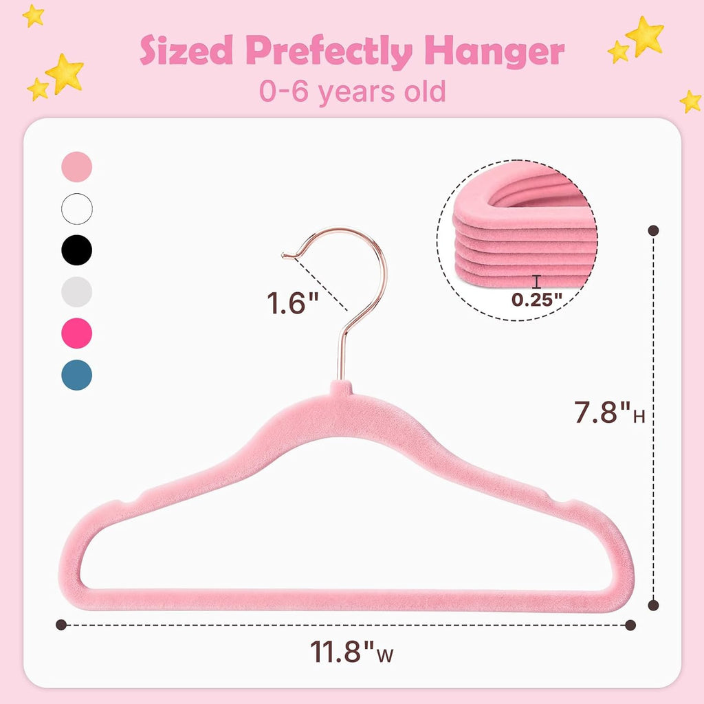 HOUSE DAY Velvet Baby Hangers for Closet, Kids Hangers Velvet 60 Pack, Non Slip Toddler Hanger 11.8 Inch, Durable Childrens Hanger for Newborn Baby Clothes- Blush Pink