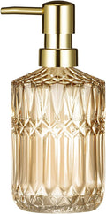 Diamond Design 12 Oz Green Glass Soap Dispenser,Refillable Lotion Soap Dispenser for Bathroom, Kitchen, Hand Soap, Dish Soap,Shampoo, Ideal for Bathroom Countertop. (Clear Gold)
