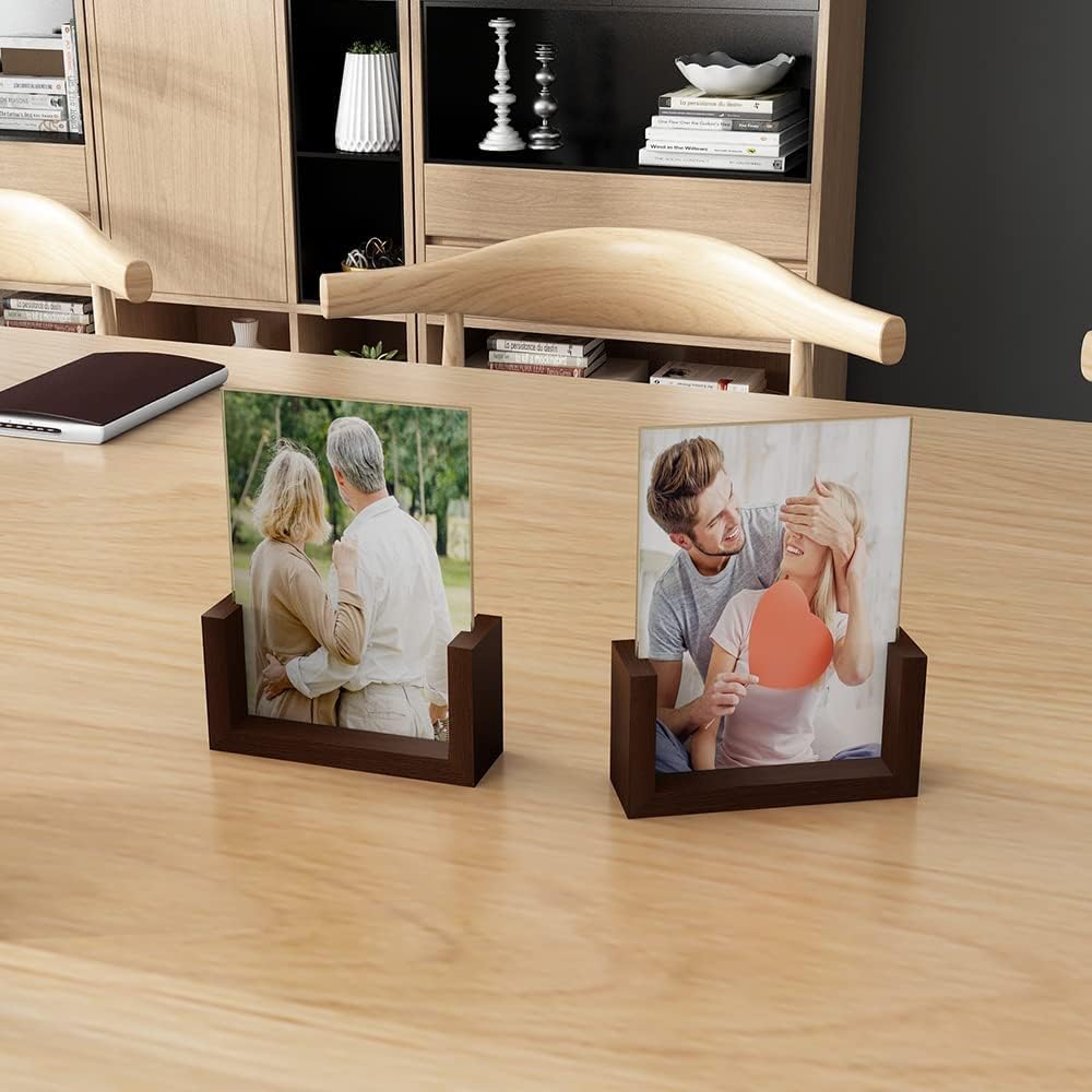 RLAVBL 5x7 Picture Frame Set of 2, Rustic Glass Photo Frames with Base for Tabletop Display