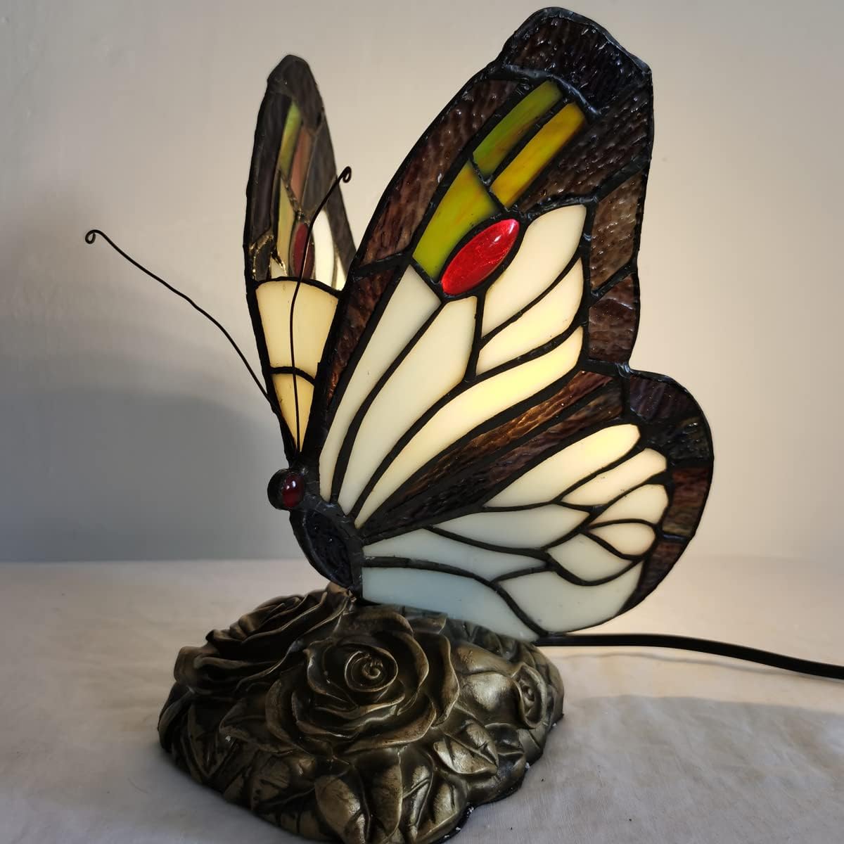 Bedside Table Lamp LED Tiffany Black White Butterfly Nightstand Table Lamps Stained Glass Shade ON Off Switch Home Office Desk Lamp Night Light Girl Grandma Mothers Day Gifts W/Gift Box