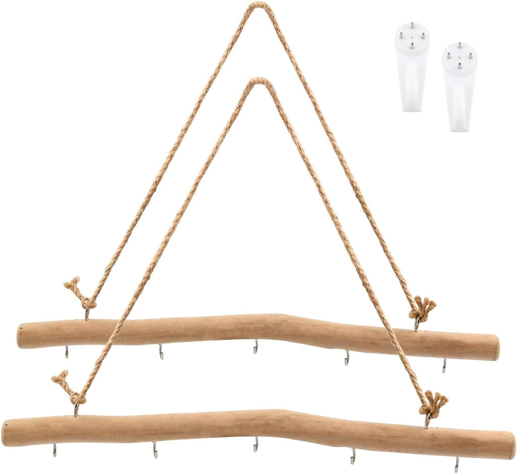 Drift Wood Branches Wall Decor with 5 Hooks,2Pcs 15.7" Driftwood for Crafts