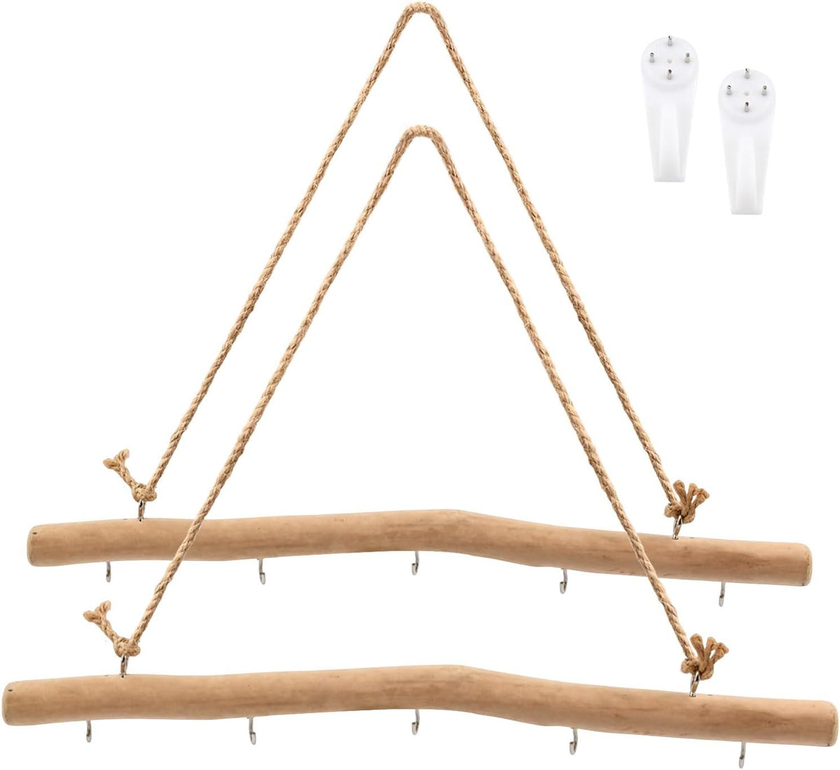 Drift Wood Branches Wall Decor with 5 Hooks,2Pcs 15.7" Driftwood for Crafts