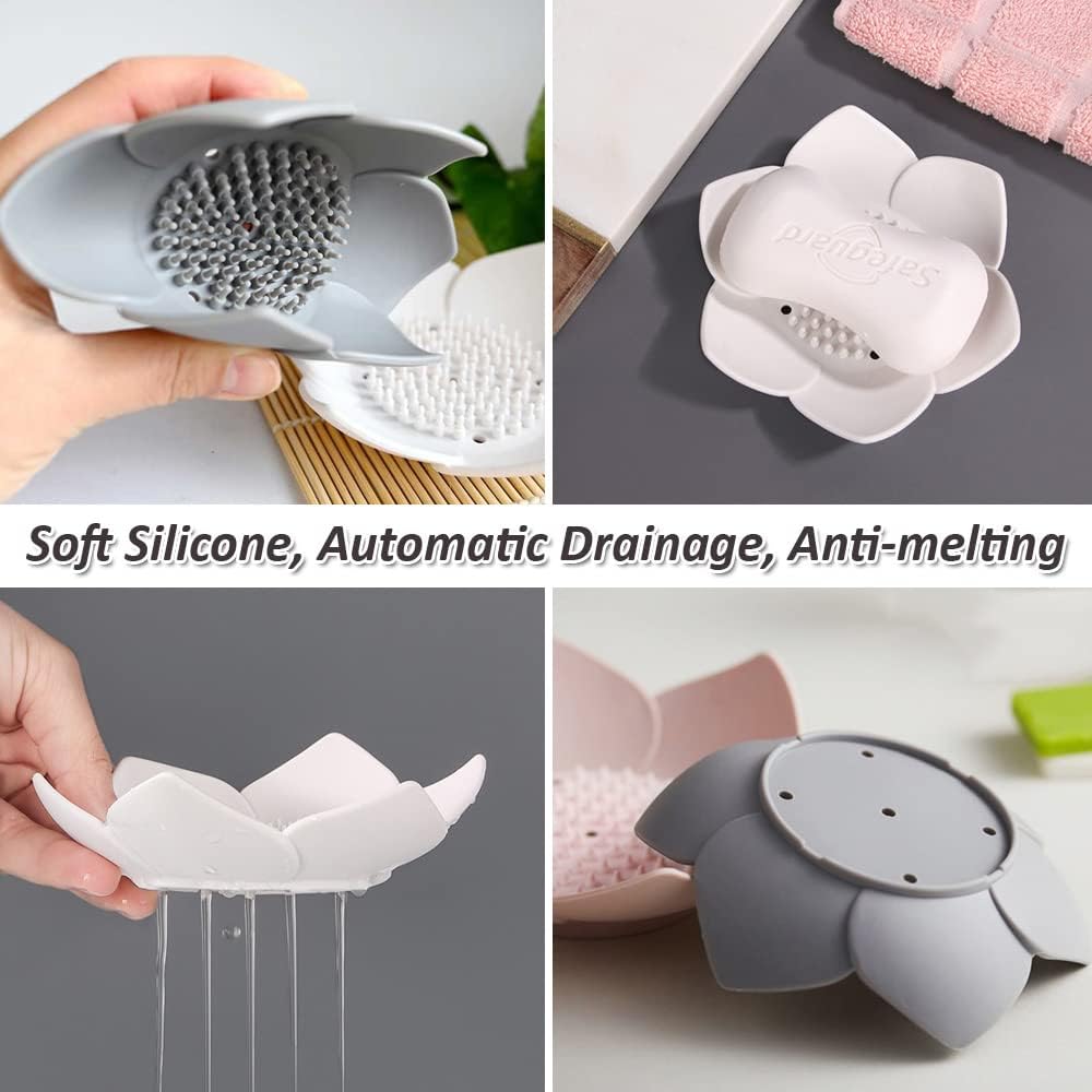 2 Pack Silicone Soap Tray Dishes Soap Holder Saver Draining Bathroom Shower Sink Bathtub