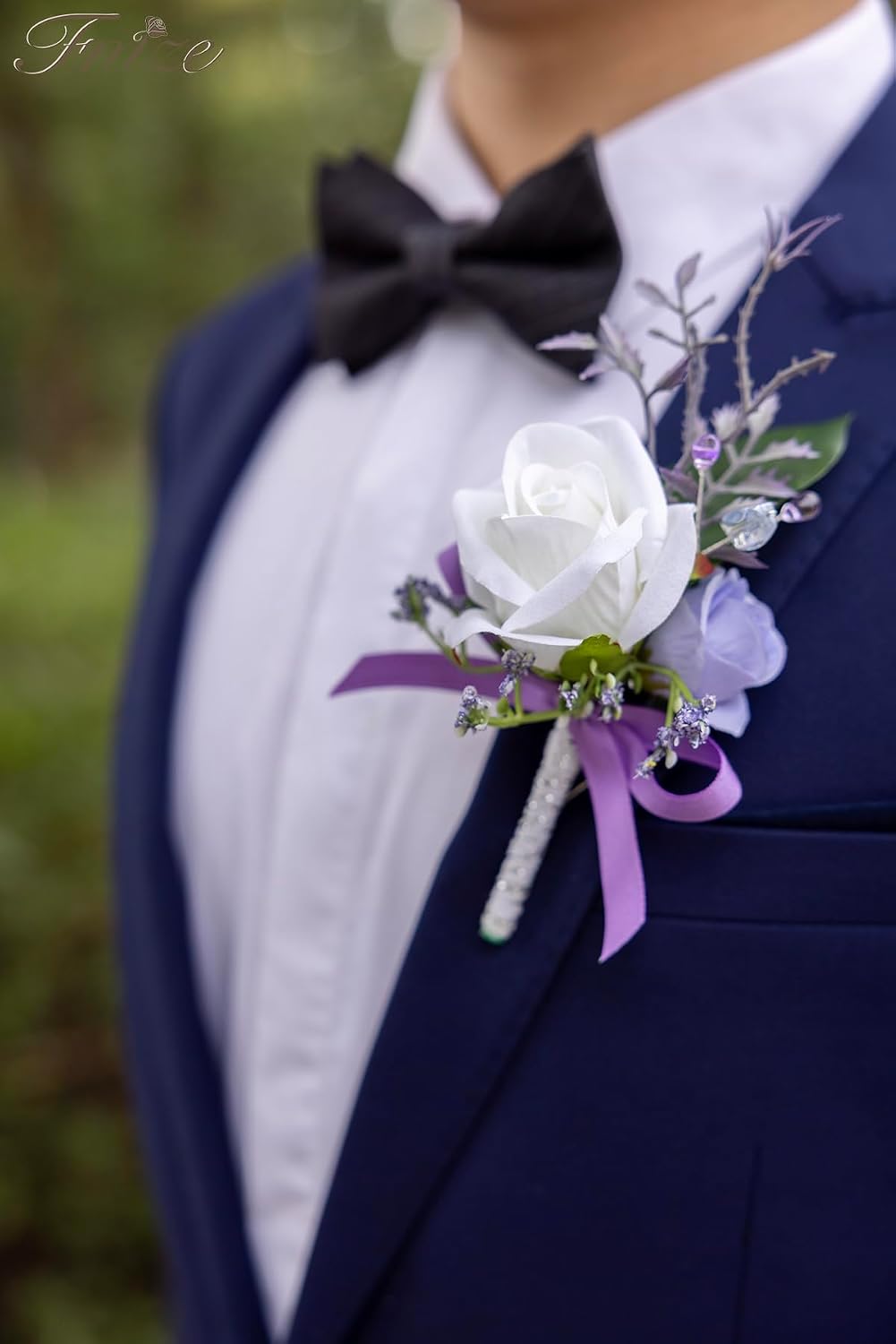 Fnize Purple Boutonniere for Men Set of 6 Groom Groomsmen Wedding Flower