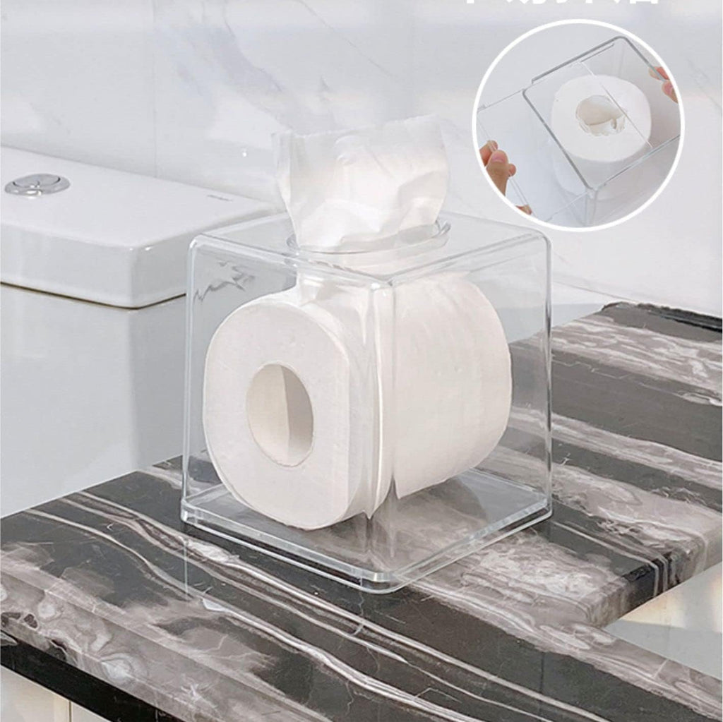 Cq acrylic Tissue Box Holder,Clear Square Tissue Box Cover for Kleenex Tissue Cube Box,Plastic Roll Tissue,Napkin,Facial Tissue Dispenser Box Case for Countertop,Bathroom,Kitchen,Home,Office,5.5 Inch