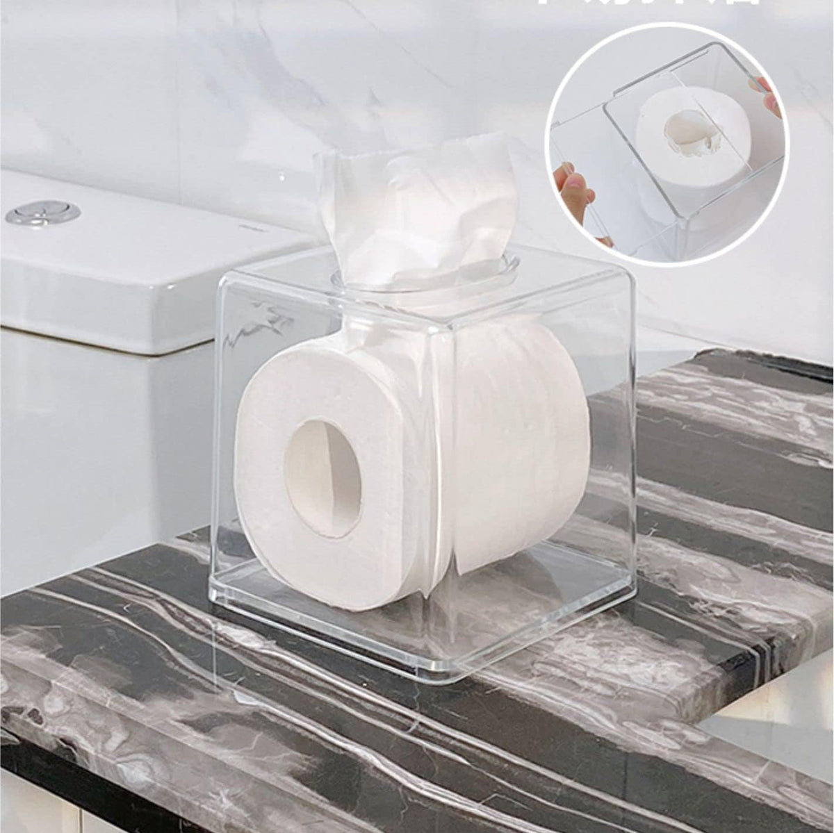 Cq acrylic Tissue Box Holder,Clear Square Tissue Box Cover for Kleenex Tissue Cube Box,Plastic Roll Tissue,Napkin,Facial Tissue Dispenser Box Case for Countertop,Bathroom,Kitchen,Home,Office,5.5 Inch