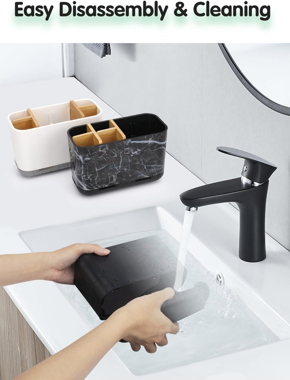 GFWARE Black Toothbrush Holder with Drainage, Bathroom Organizer, Large