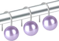 Pearl Shower Curtain Hooks, 12PCS Stainless Steel Anti Rust Artifical Pearl Decorative Shower Curtain Hooks Cute Theme Shower Curtain Hooks for Bathroom Bedroom Room Decor (Purple)
