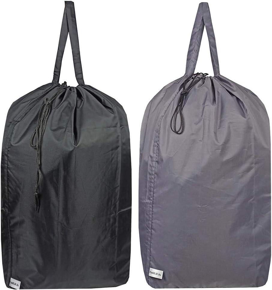 Washable Travel Laundry Bag with Handles and Drawstring, Heavy Duty Large Enough to Hold 3 Loads of Laundry, Fit a Laundry Basket or Clothes Hamper, 27.5x34.5 in,Grey and Black