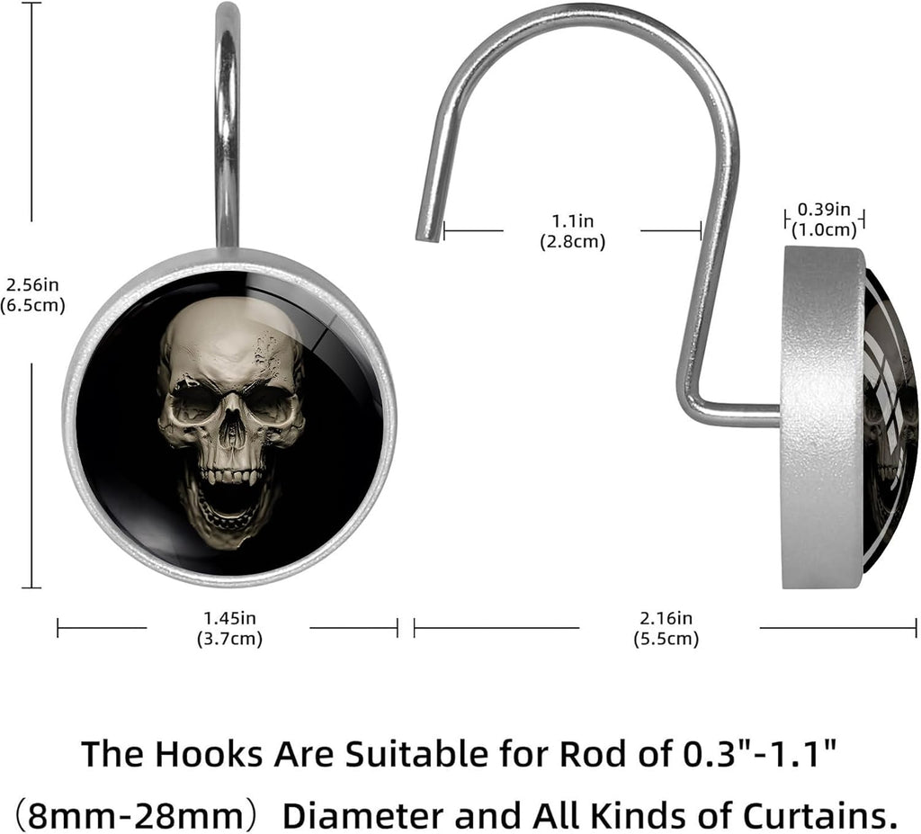 White Skull Shower Curtain Hooks Set of 12