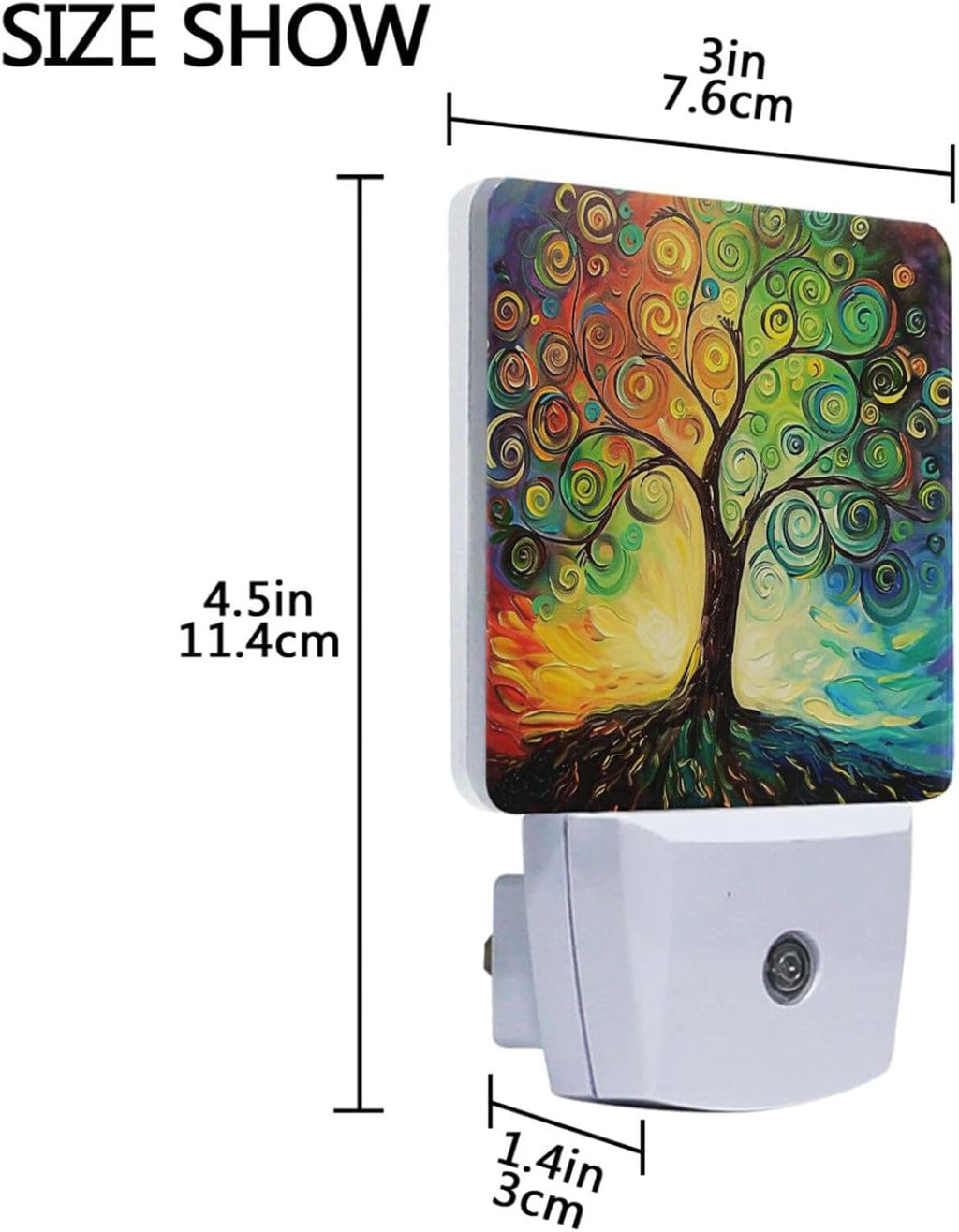 Vdsrup Rainbow Tree of Life Night Light Set of 2 Oil Painting Art Plug-in LED Nightlights Auto Dusk-to-Dawn Sensor Lamp for Bedroom Bathroom Kitchen Hallway Stairs