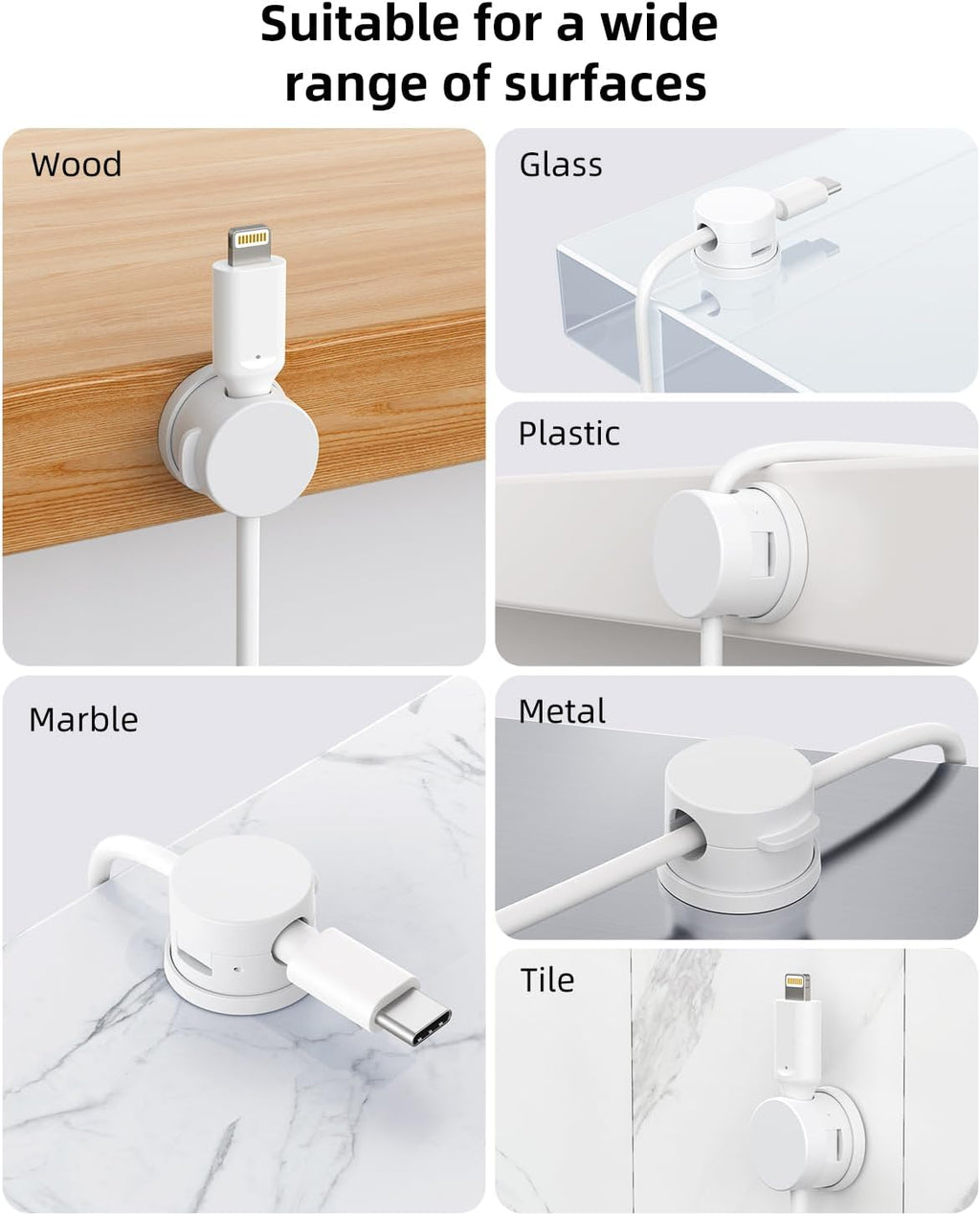 Swiveling Cord Organizer, Magnetic Cable Clips Cable Organizer 6 Pack White