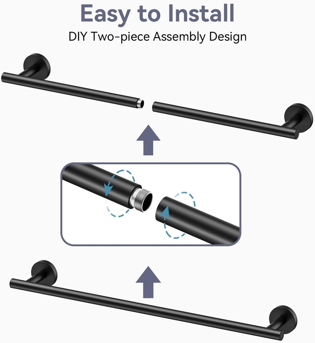 Matte Black Towel Bar, 24 Inch Towel Rack for Bathroom Wall-Mounted