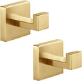 Heavy Duty Stainless Steel Towel Hooks, Wall Mounted Square Robe Hooks for Bathroom, Kitchen, Bedroom, Hotel Brushed Gold 2 Pack