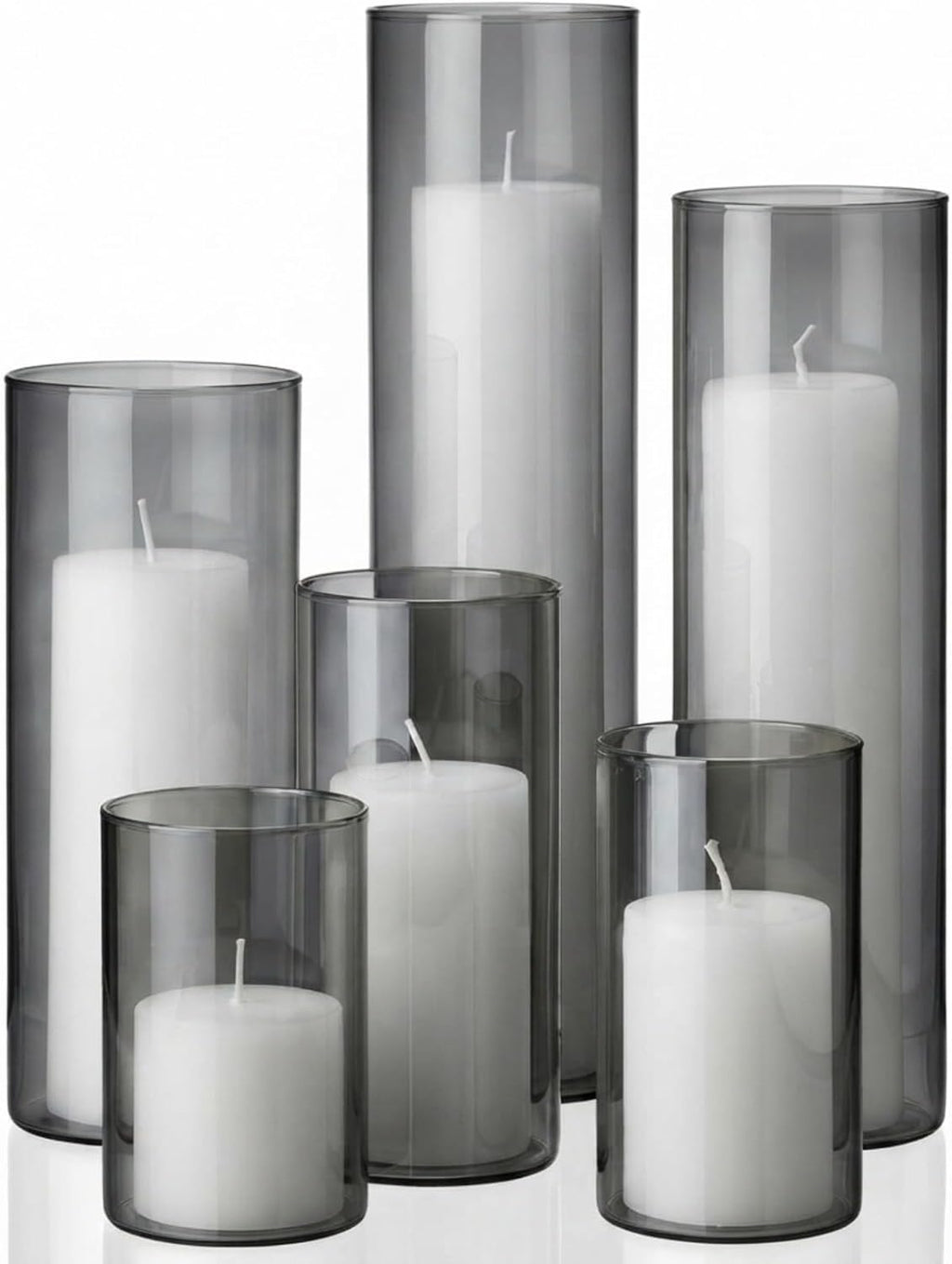 Shihanee 6 Glass Cylinder Vase Pillar Candle,White, Smoky Black,Set of 6
