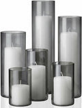 Shihanee 6 Glass Cylinder Vase Pillar Candle,White, Smoky Black,Set of 6