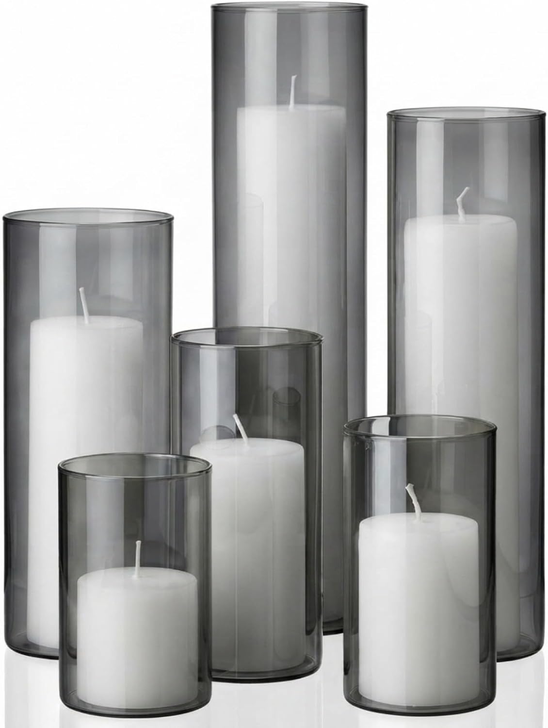 Shihanee 6 Glass Cylinder Vase Pillar Candle,White, Smoky Black,Set of 6