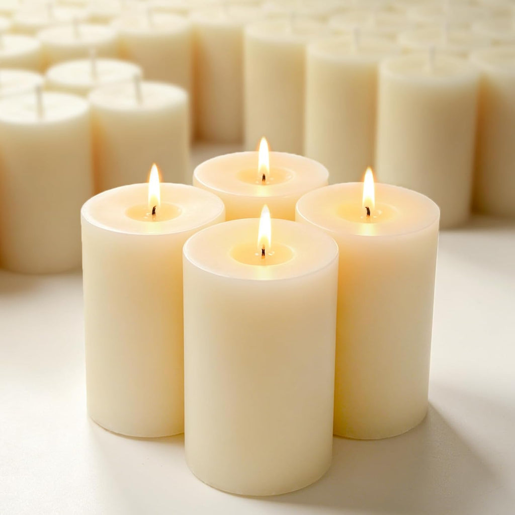 DEYBBY 2x3 inch Cream White Natural Beeswax Pillar Candles Set of 4