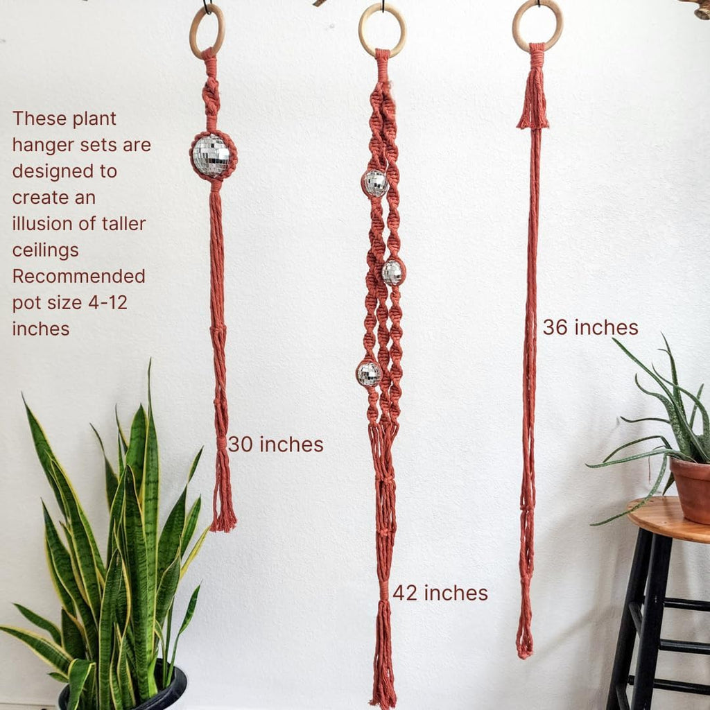 Set of 3 Macrame Plant Hanger | Disco ball decor Hanging planters for indoor plants Cool gifts for plant lovers Boho plant pots plant stand indoor Hanging planters for outdoor plants (Cafe Latte)