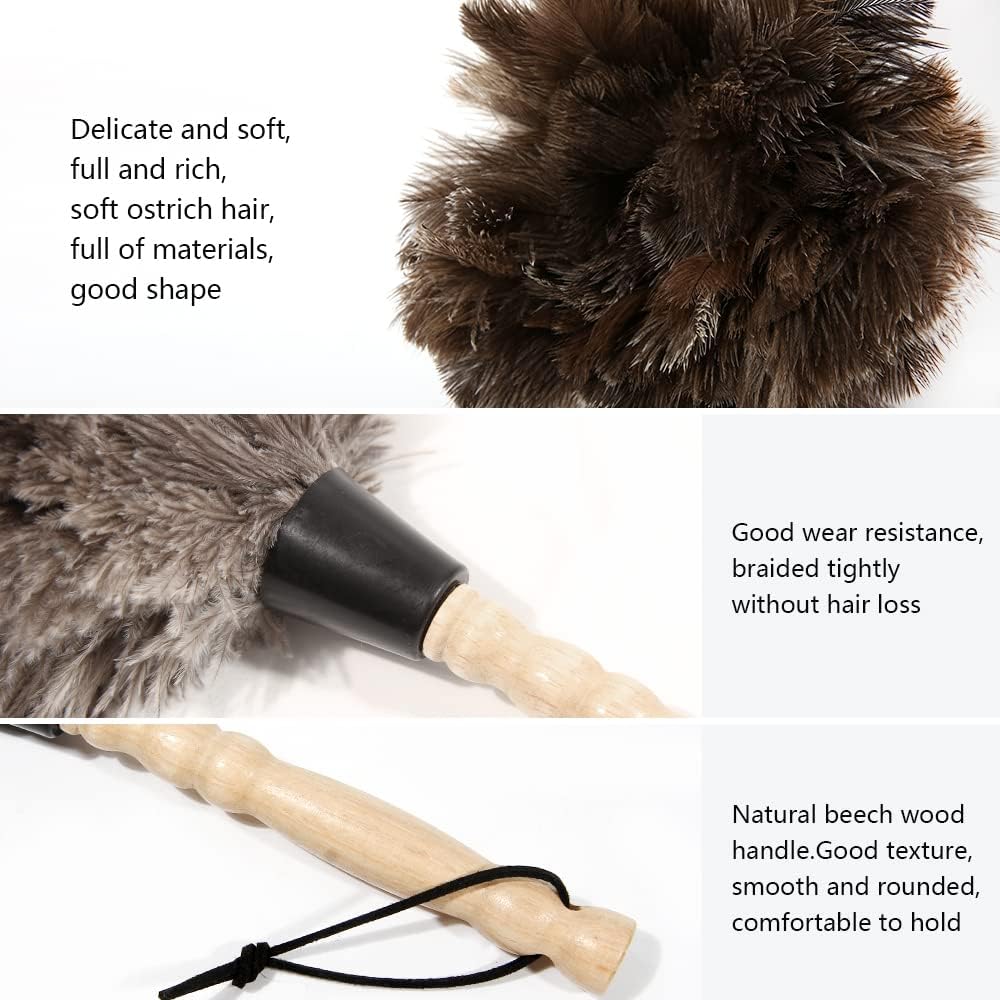Ostrich Feather Duster 14 inch Fluffy Natural Genuine Ostrich Feathers with Wooden Handle and Eco-Friendly Reusable Handheld Ostrich Feather Duster for Cleaning Supplies(10PCS)