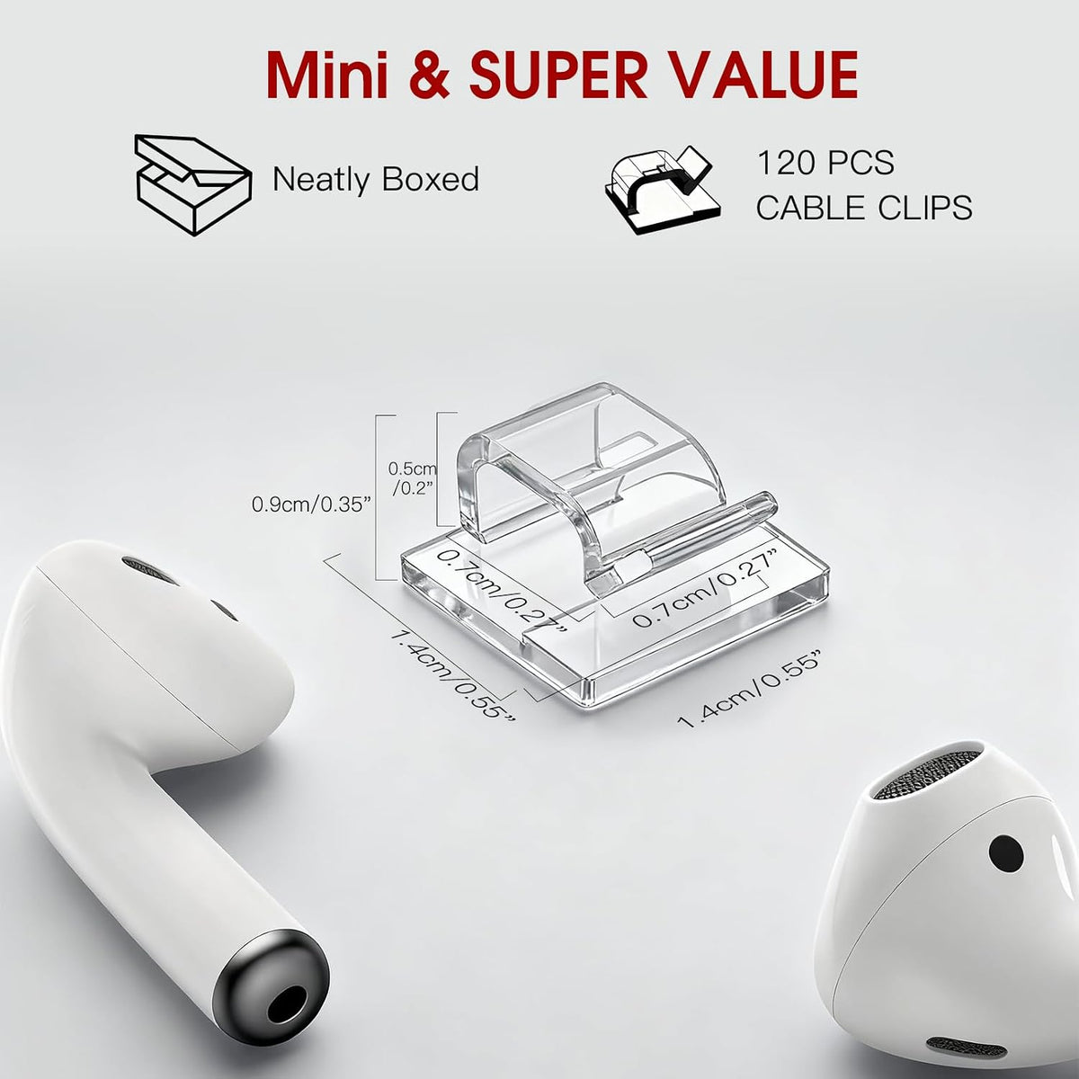 120PCS Heavy-Duty Adhesive Cable Clips, Clear Traceless Cord Organizer & Wire Holders for Wall, Desk, Car, LED Strips and Outdoor Lights (Small)