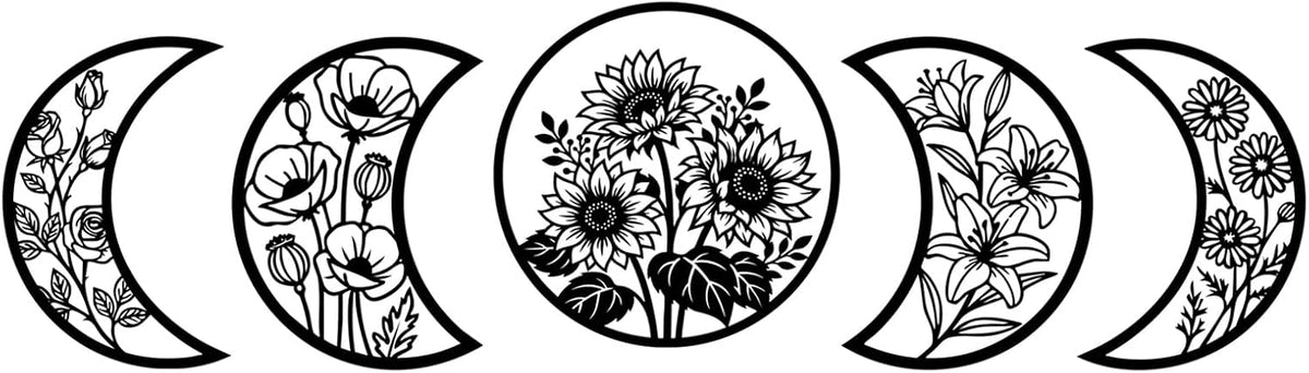 Sanwarm Wall Decor, 5 Pieces, Black Metal, for Home Celestial Witchy